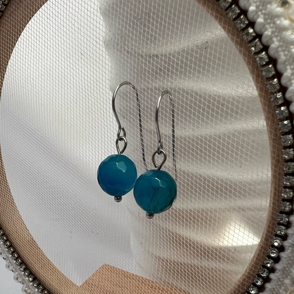 Blue Agate Stainless Steel Drop Earrings - Picture 12 of 12